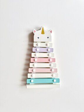 POTTERY BARN White Pastel Wood Unicorn Xylophone Toy